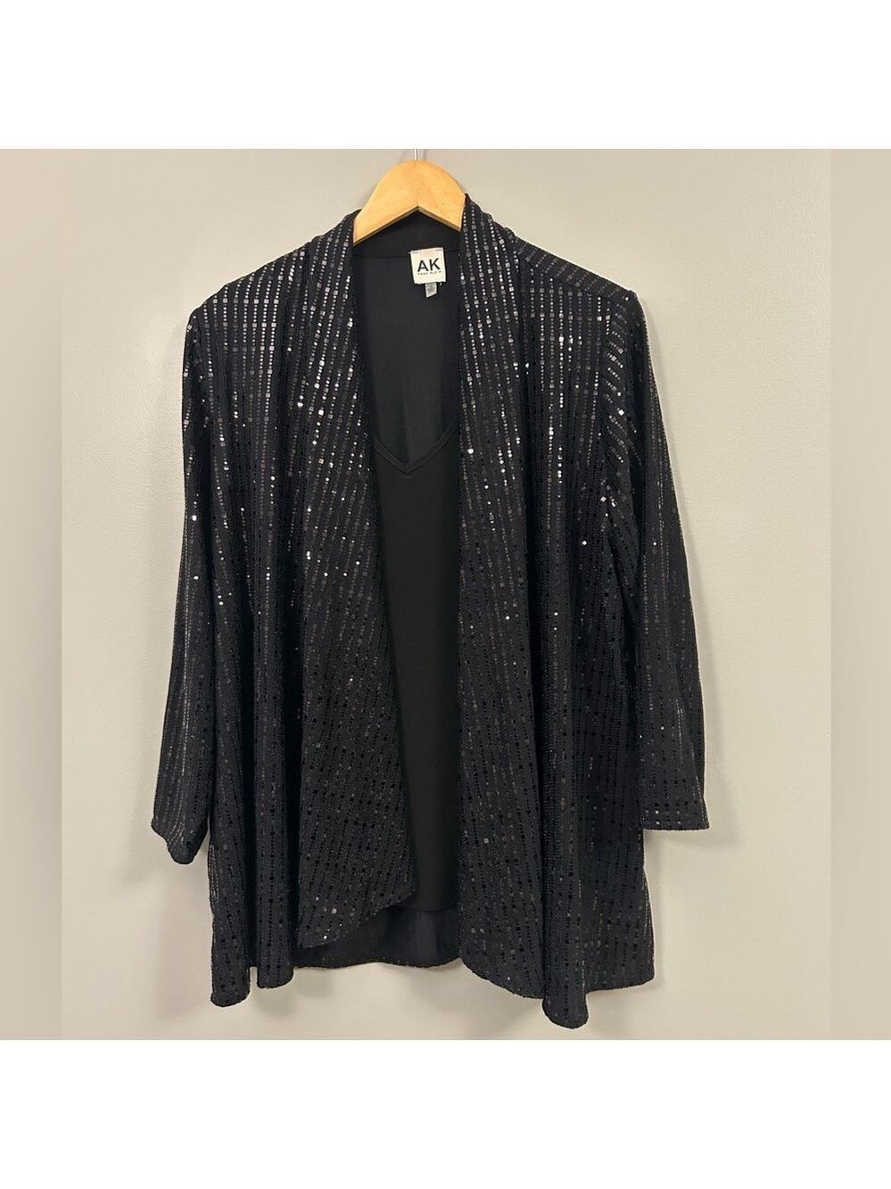 Anne Klein Black Sequin Cardigan & Shirt 1X